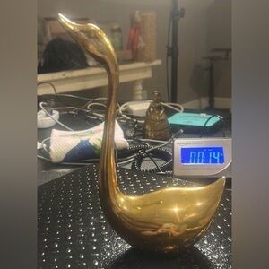 Large Brass Swan with nose in air